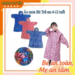 [Tặng túi đựng] Áo mưa bít hai bên không xẻ tà, chất liệu vải dù dày dặn không thấm nước cho bé 4 đến 12 tuổi 1