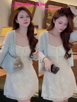 Set đi biển, Set dầm 2s chất Ren dáng ngắn có kèm quần mix khoác chất Đũa Giấy phối viền Ren_QCMK 1
