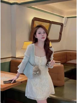 Set đi biển, Set dầm 2s chất Ren dáng ngắn có kèm quần mix khoác chất Đũa Giấy phối viền Ren_QCMK 2