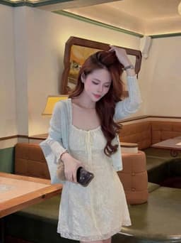 Set đi biển, Set dầm 2s chất Ren dáng ngắn có kèm quần mix khoác chất Đũa Giấy phối viền Ren_QCMK 4