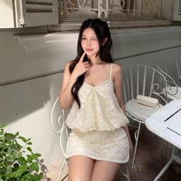 Set Áo Dây Ren Hoa Nổi Dáng Bí Ngắn Phối Chân Váy A 6