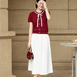 Áo Len Nữ Ngắn Tay Phối Nơ Tiểu Thư, Chất Len Dệt Kim Mềm Mịn Phong Các Trẻ Trung 9