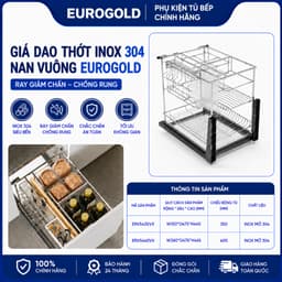 Kệ đựng dao thớt kèm gia vị Inox 304 nan vuông Eurogold 2