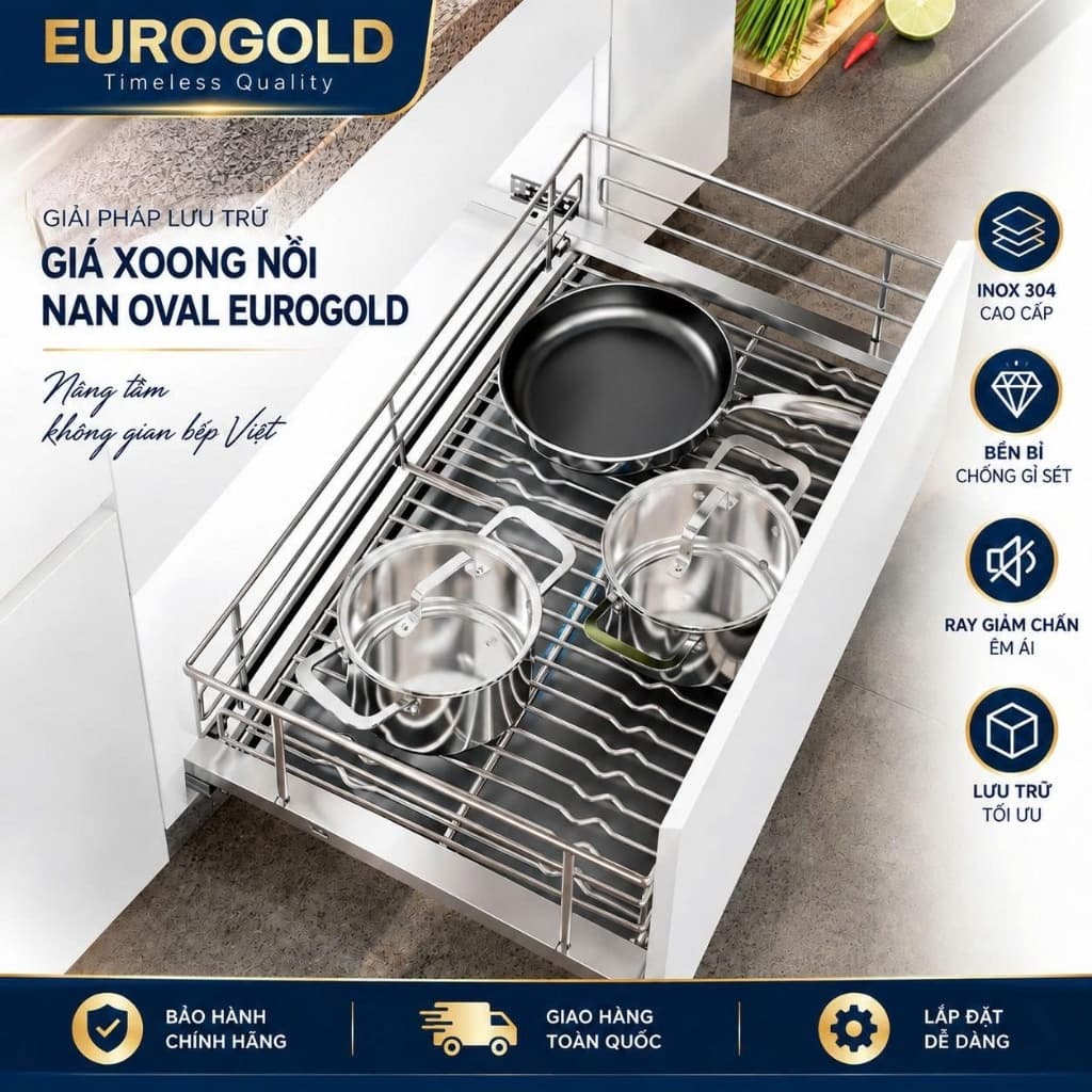 Kệ đựng xoong nồi nan Oval Inox 304 Eurogold EPO6390, EPO6380, EPO6370 BẾP CHÂU ÂU