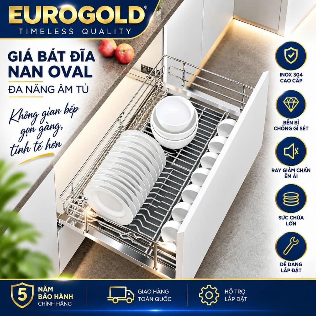Kệ để bát đĩa xoong nồi nan Oval inox 304 Eurogold EPO6390VX, EPO6380VX, EPO6370VX BẾP CHÂU ÂU