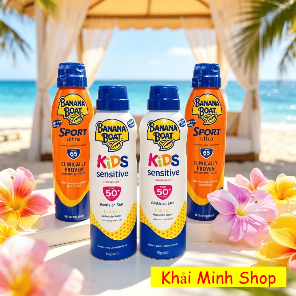 Banana Boat Xịt Chống Nắng 170g – Sport SPF 65 Mẫu Mới 2026 / Kids SPF 50 – Hàng Mỹ Chính Hãng