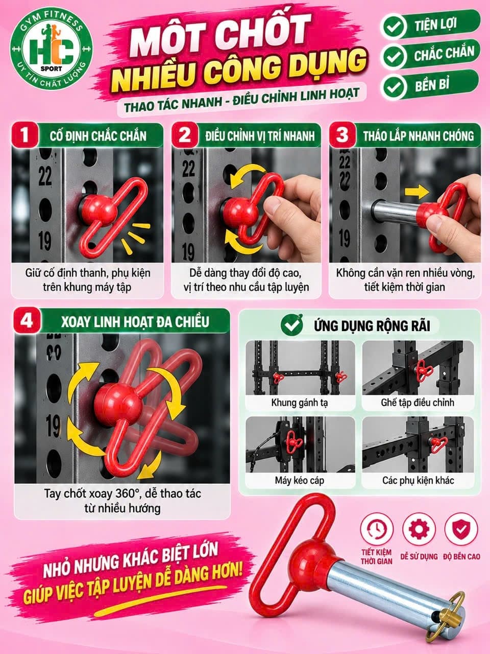 Chốt Xoay Đa Chiều Chốt Cài Gắn Rack Tập Gym Tập Luyện Tại Nhà Hợp Kim Tại HC Sport