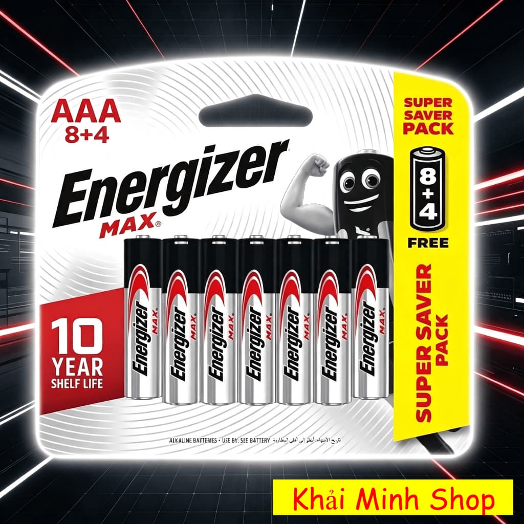 Combo 2 Vỉ Pin AAA Energizer E92 BP8+4 – 24 Viên (8 Tặng 4) – Pin 1.5V Chính Hãng