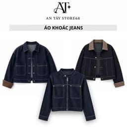 Áo Khoác Jean Boxy Nữ AN TÂY Form Hàn Đẹp Dễ Phối, 2 Dáng Áo Vừa - Rộng #8037-8039-8218 Màu Xanh Than Denim 1