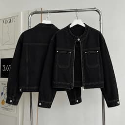 Áo Khoác Jean Boxy Nữ AN TÂY Form Hàn Đẹp Dễ Phối, 2 Dáng Áo Vừa - Rộng #8037-8039-8218 Màu Xanh Than Denim 7
