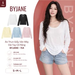 [ MỞ BÁN ] Áo Thun Nữ Dài Tay Form Rộng Chất Thun Giấy Cổ Rộng Siêu Nhẹ Mềm Mịn Co Giãn Tốt BYJANE-714 1