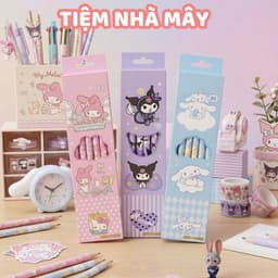 Hộp 12 Cây bút chì in hoạt hình kèm tẩy, chất liệu gỗ, than chì không độc hại, ngòi chì chắc chắn không dễ gãy, an toàn 1