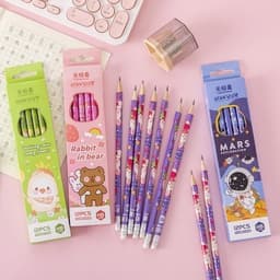 Hộp 12 Cây bút chì in hoạt hình kèm tẩy, chất liệu gỗ, than chì không độc hại, ngòi chì chắc chắn không dễ gãy, an toàn 7