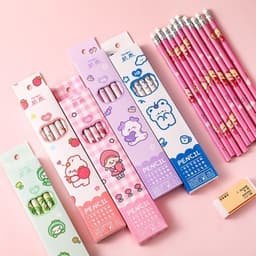 Hộp 12 Cây bút chì in hoạt hình kèm tẩy, chất liệu gỗ, than chì không độc hại, ngòi chì chắc chắn không dễ gãy, an toàn 9