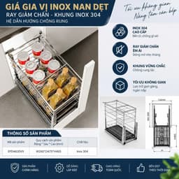Kệ gia vị inox 304 nan dẹt, ray trượt giảm chấn thông minh Eurogold BẾP CHÂU ÂU 2
