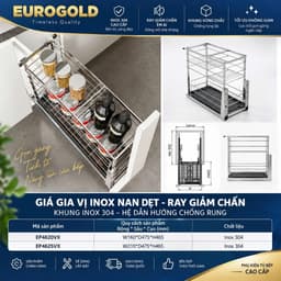 Kệ gia vị inox 304 nan dẹt, ray trượt giảm chấn thông minh Eurogold BẾP CHÂU ÂU 3