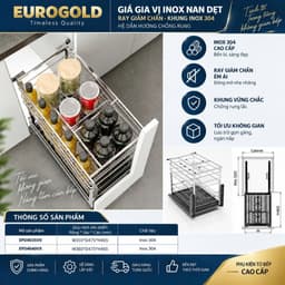 Kệ gia vị inox 304 nan dẹt, ray trượt giảm chấn thông minh Eurogold BẾP CHÂU ÂU 4