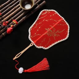 Quạt Cô Dâu, Quạt Cổ Trang Hoa Mai Đỏ Cán Gỗ Kèm Tua Rua Đỏ | Quạt Cầm Tay Phong Cách Trung Hoa Chụp Ảnh, Biểu Diễn 4