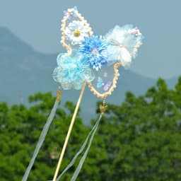Quạt Cổ Trang Cán Dài Đính Hoa, Quạt Tròn & Cánh Bướm Có Tua Rua Ngọc Trai Phụ Kiện Chụp Ảnh Hán Phục 6