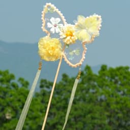 Quạt Cổ Trang Cán Dài Đính Hoa, Quạt Tròn & Cánh Bướm Có Tua Rua Ngọc Trai Phụ Kiện Chụp Ảnh Hán Phục 5
