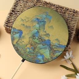 Quạt Tròn Cổ Trang Cán Dài Họa Tiết Sơn Thủy, Quạt Hán Phục Tua Rua Phụ Kiện Chụp Ảnh Biểu Diễn 2