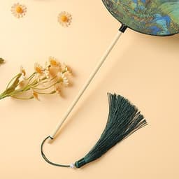 Quạt Tròn Cổ Trang Cán Dài Họa Tiết Sơn Thủy, Quạt Hán Phục Tua Rua Phụ Kiện Chụp Ảnh Biểu Diễn 3