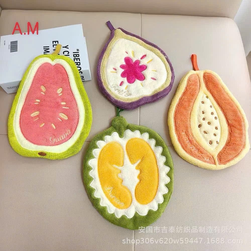 Khăn tay lông cừu san hô hình trái cây dễ thương có vòng treo và thấm hút cao Hoàn hảo cho nhà bếp Phòng tắm A1M8
