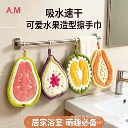 Khăn tay lông cừu san hô hình trái cây dễ thương có vòng treo và thấm hút cao Hoàn hảo cho nhà bếp Phòng tắm A1M8 3
