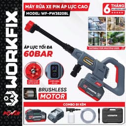Máy Rửa Xe Pin 10Cell Workfix WF-PW3820BL, Nút Cảm Ứng Chỉnh Tốc, Công Tắc Bóp, Động Cơ Không Chổi Than 2