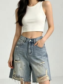 Quần Bò Ngố Rách Đính Đá - Thiết Kế Cá Tính, Nổi Bật , Phối Đồ CỰc Chất 8