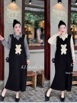 <Đầm bầu Quynhanhhouse> (QC) #108 Váy len gấu 2 màu be/ghi freesize 4