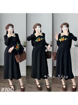 <Đầm bầu Quynhanhhouse> #7012 Set váy polo kèm gile bí ngô Free sz đen/ghi Bầu bí bao xinh 2