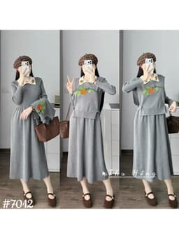 <Đầm bầu Quynhanhhouse> #7012 Set váy polo kèm gile bí ngô Free sz đen/ghi Bầu bí bao xinh 3