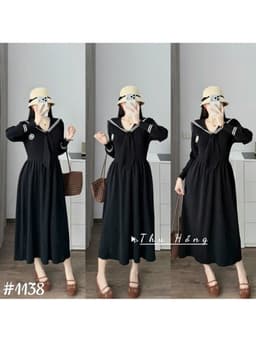 <Đầm bầu Quynhanhhouse> #1138 Váy thuỷ thủ huy hiệu Free sz ghi/đen/than Bầu bí bao xinh 2