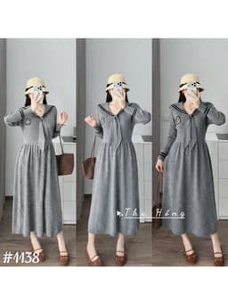 <Đầm bầu Quynhanhhouse> #1138 Váy thuỷ thủ huy hiệu Free sz ghi/đen/than Bầu bí bao xinh 4