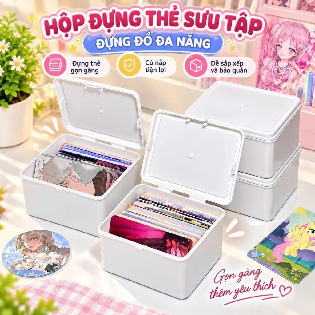 Hộp đựng thẻ sưu tập-đựng đồ đa năng nắp cài màu trắng 3 kích thước