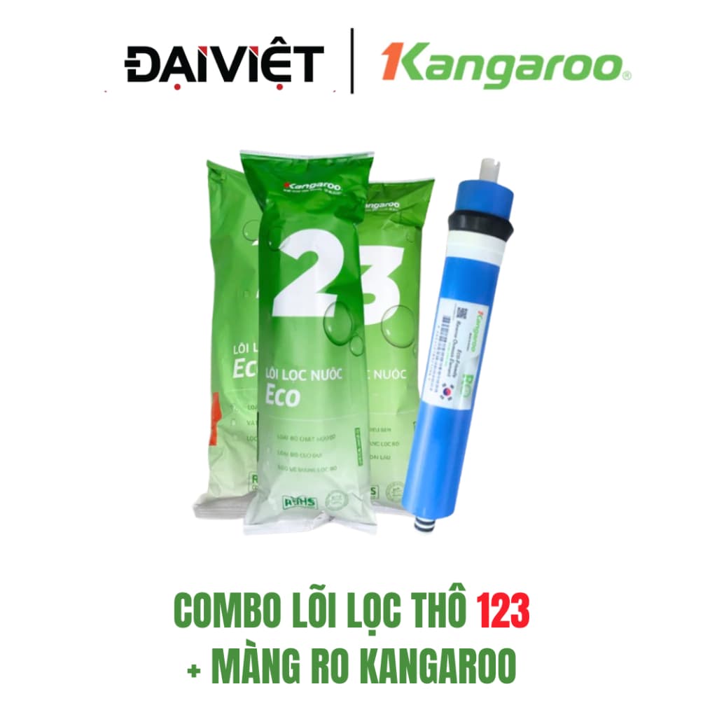 Combo 1 bộ lõi lọc thô 123 + 1 màng Kangaroo Eco | Bộ Lõi Lọc 1 2 3 VÀ Màng RO Khử Mùi Cặn Bẩn