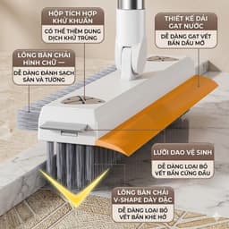 Cây Chà Sàn 3 Trong 1 Xoay 180 Độ Inox HUTO Chổi Cọ Sàn Gạt Nước Nhà Tắm Đa Năng 4