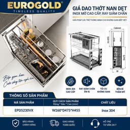 Kệ dao thớt kèm gia vị Inox 304 nan dẹt Eurogold 3