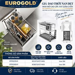 Kệ dao thớt kèm gia vị Inox 304 nan dẹt Eurogold 2