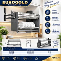 Kệ chén bát nâng hạ Inox 304 Eurogold EUT9190, EUT9180, EUT9170, EUT9160 BẾP CHÂU ÂU 3