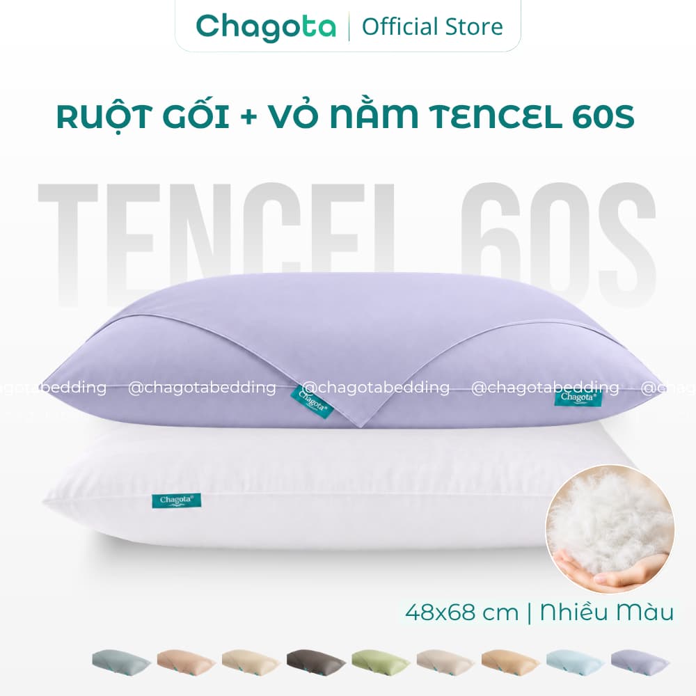 Combo Ruột Gối và Vỏ Gối Nằm Tencel 60s Chagota Bedding Size 45x65cm Sợi Gòn Lông Vũ Cao Cấp Vỏ Bọc Cotton Cao Cấp