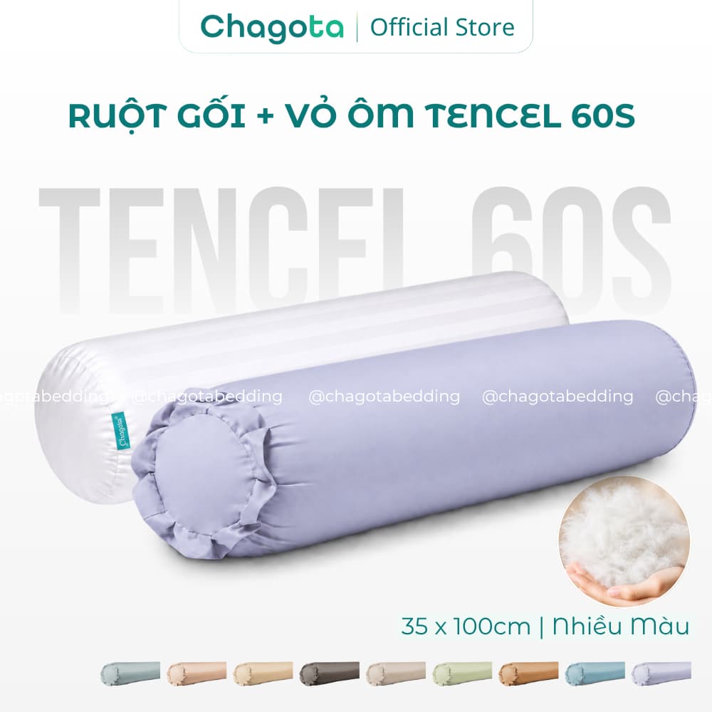 Combo Ruột Gối và Vỏ Gối Ôm Tencel 60s Chagota Bedding Size 35x100cm Sợi Gòn Lông Vũ Cao Cấp Vỏ Bọc Cotton Cao Cấp
