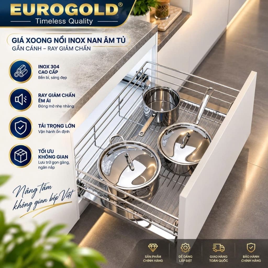 Kệ để xoong nồi inox 304 nan tròn Eurogold