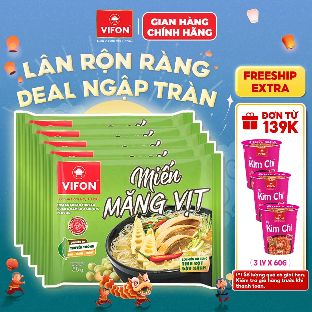 [VOUCHER HOT 10%] Combo 5 Gói Miến Măng Vịt/Miến Sườn Heo/Miến Lẩu Thái - Hương Vị Đậm Đà, 58g/Gói