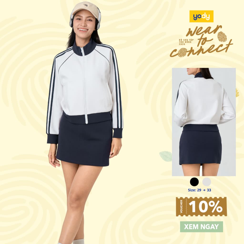 Bộ Đồ Nỉ Thể Thao Nữ YODY Set Áo Khoác khóa kéo Chân Váy Năng Động WASL26F005