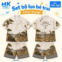 Set Bộ Bé Trai Safari Voyage MK Kids Áo Sơ Mi Cộc Tay Và Quần Short Đi Chơi Mùa Hè - Chất Lụa Mịn Thoáng Mát 2-10 Tuổi 1
