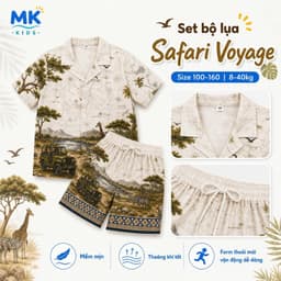 Set Bộ Bé Trai Safari Voyage MK Kids Áo Sơ Mi Cộc Tay Và Quần Short Đi Chơi Mùa Hè - Chất Lụa Mịn Thoáng Mát 2-10 Tuổi 6