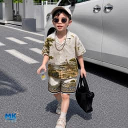 Set Bộ Bé Trai Safari Voyage MK Kids Áo Sơ Mi Cộc Tay Và Quần Short Đi Chơi Mùa Hè - Chất Lụa Mịn Thoáng Mát 2-10 Tuổi 2