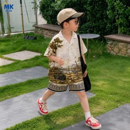 Set Bộ Bé Trai Safari Voyage MK Kids Áo Sơ Mi Cộc Tay Và Quần Short Đi Chơi Mùa Hè - Chất Lụa Mịn Thoáng Mát 2-10 Tuổi 5